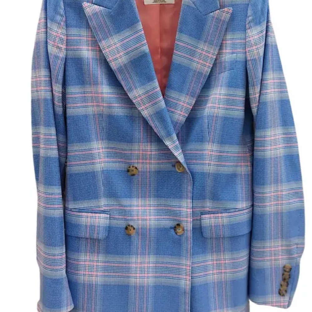 Essentiel Blue & Pink Plaid Double-Breasted Blazer - Picture 13 of 16